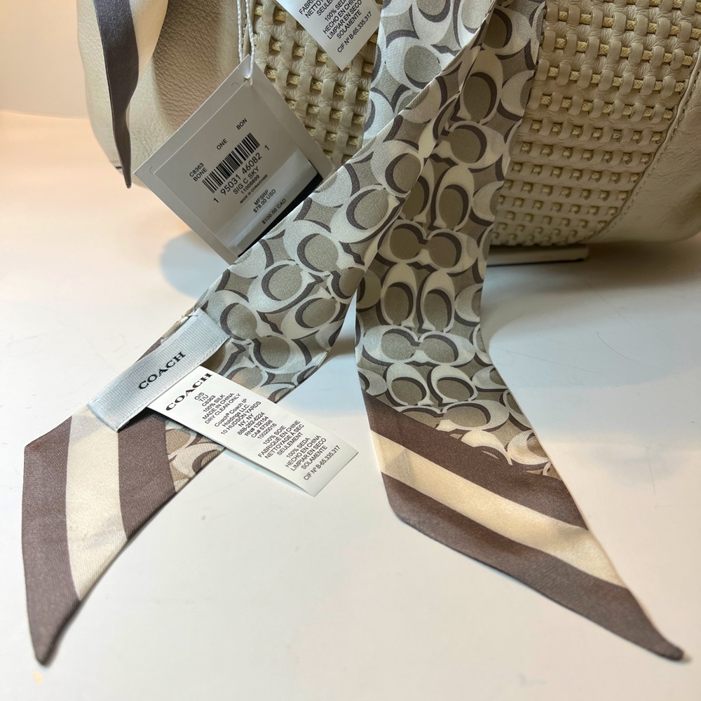 Coach Silk purse scarf NWT Signature C Sky Bone